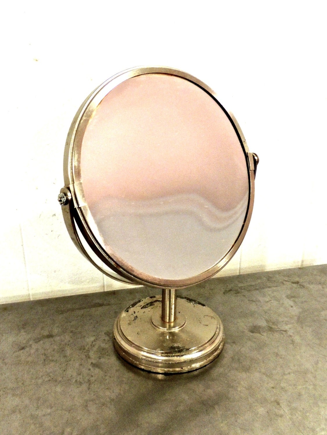 vintage vanity mirror 1960s70s silver rotating makeup