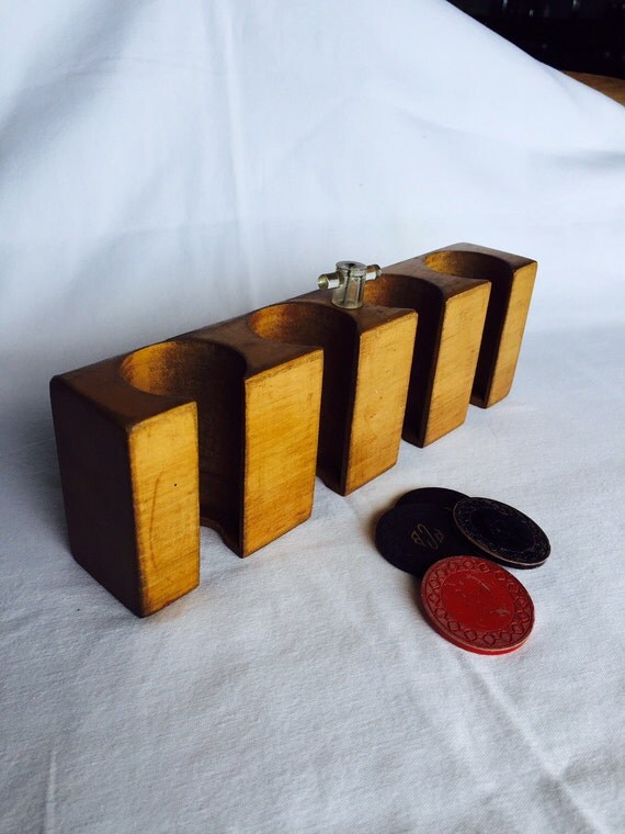 Poker Chip Rack Holder Caddy Wood Four Slots