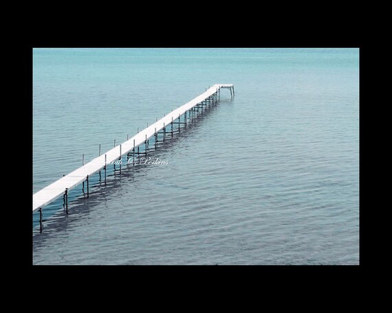 Teal &amp; White Lake Michigan Photography Long Wooden Dock/Pier Fine Art ...