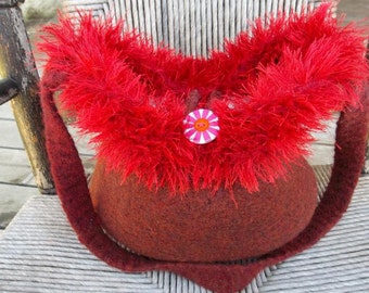 11-1038 handknit felted wool purse tote handbag f.s.