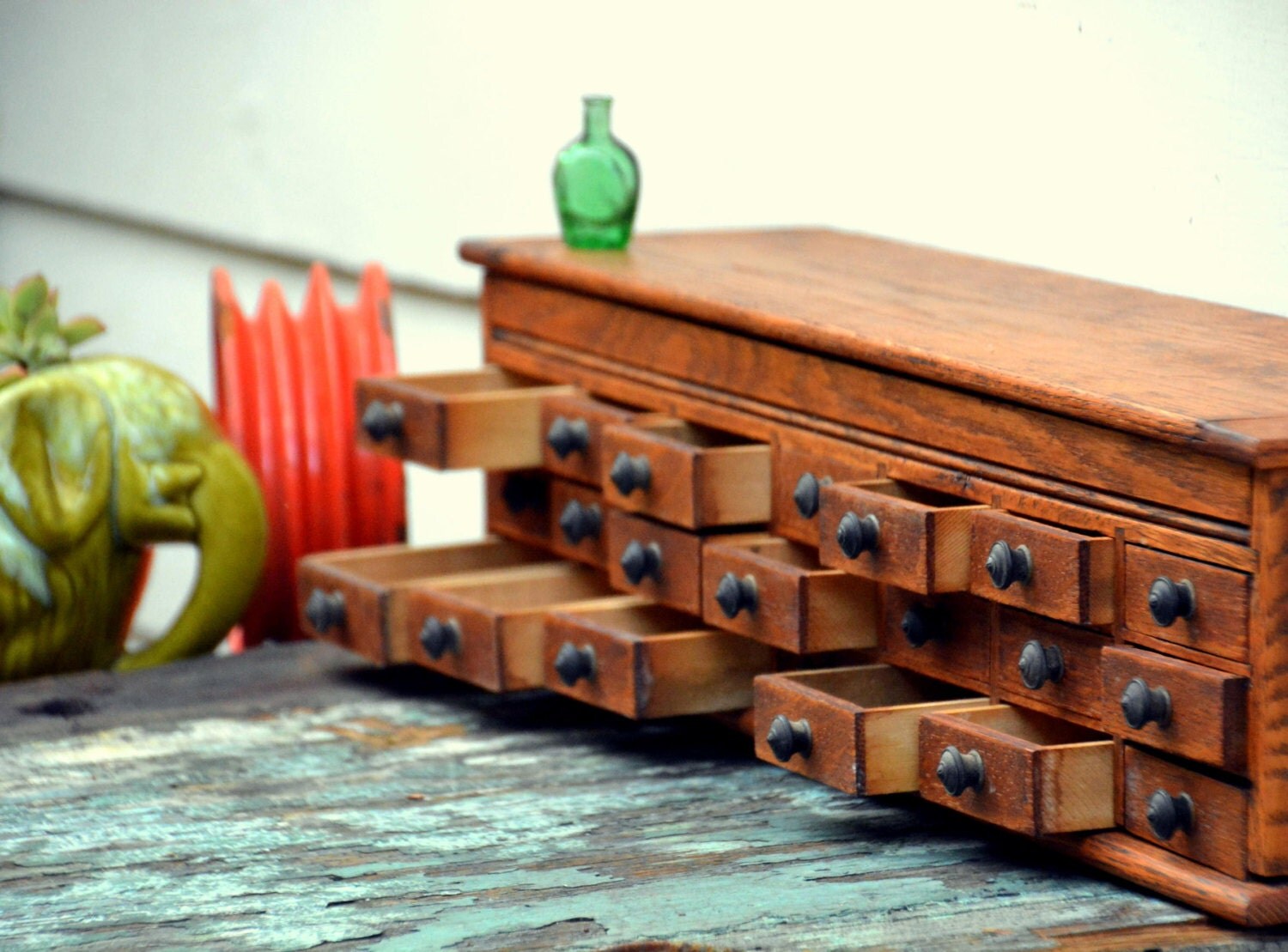 Antique Wooden Watchmakers Storage Rustic 20 Drawer
