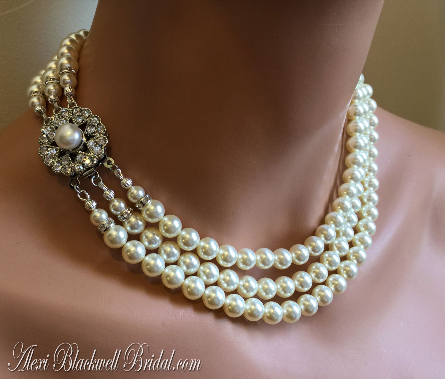 Jackie O Pearl Necklace Vintage Style 3 By Alexiblackwellbridal 6490