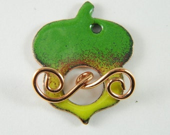 Enameled Acorn Toggle Clasp with Copper Toggle Bar