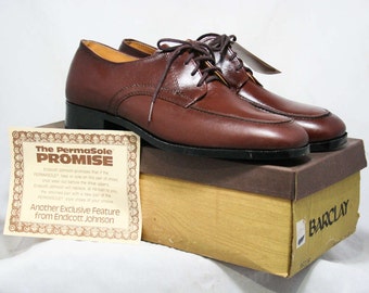 Men's Size 10 Shoes - 1960s Brown Leather Mens Oxfords - 10D - Barclay - 60's Classic Dress Shoe - Original Box - 60s Deadstock - 43987-1