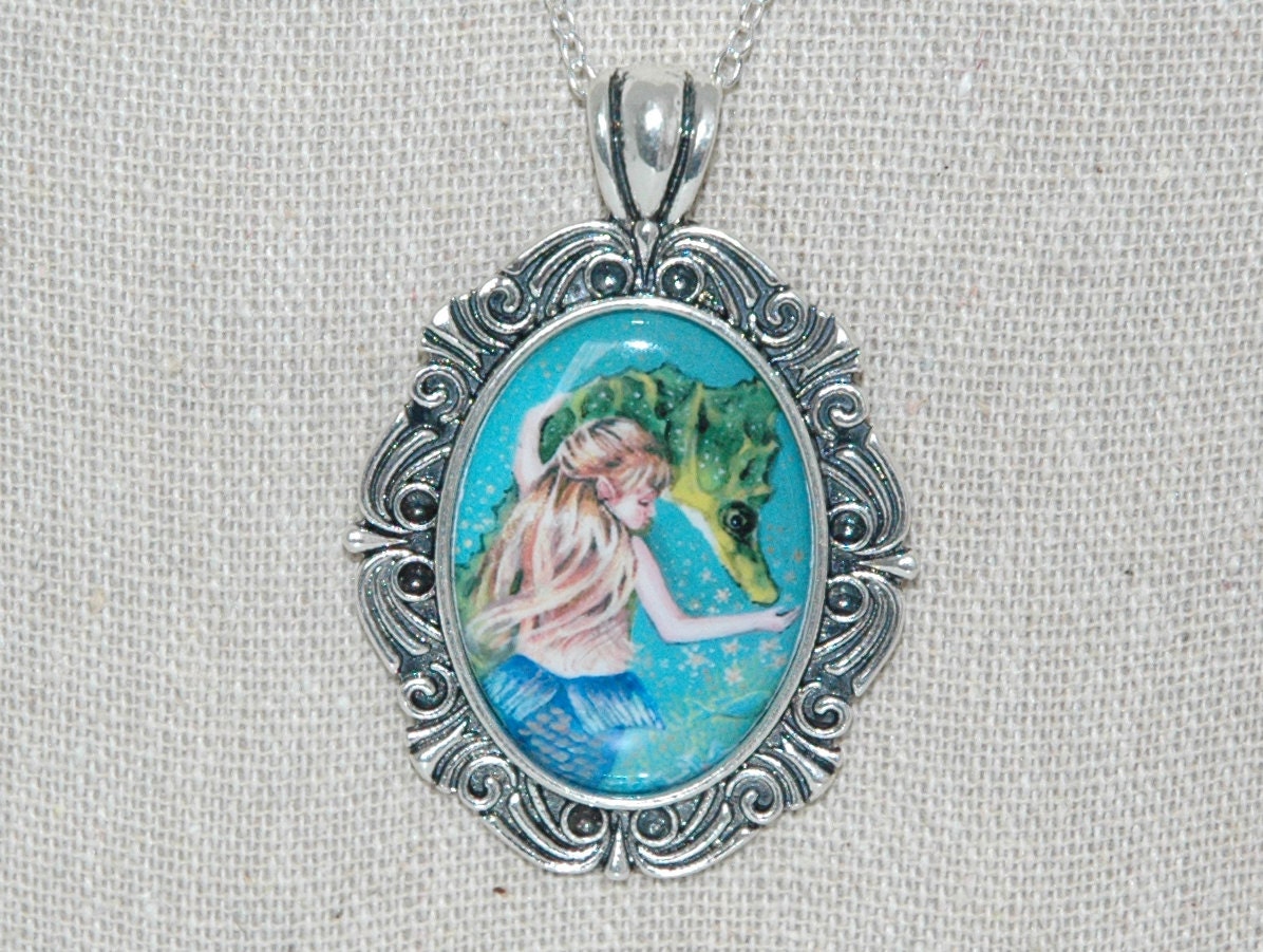 Mermaid Art Pendant Necklace Magic Under The Sea By Ambroughtonart