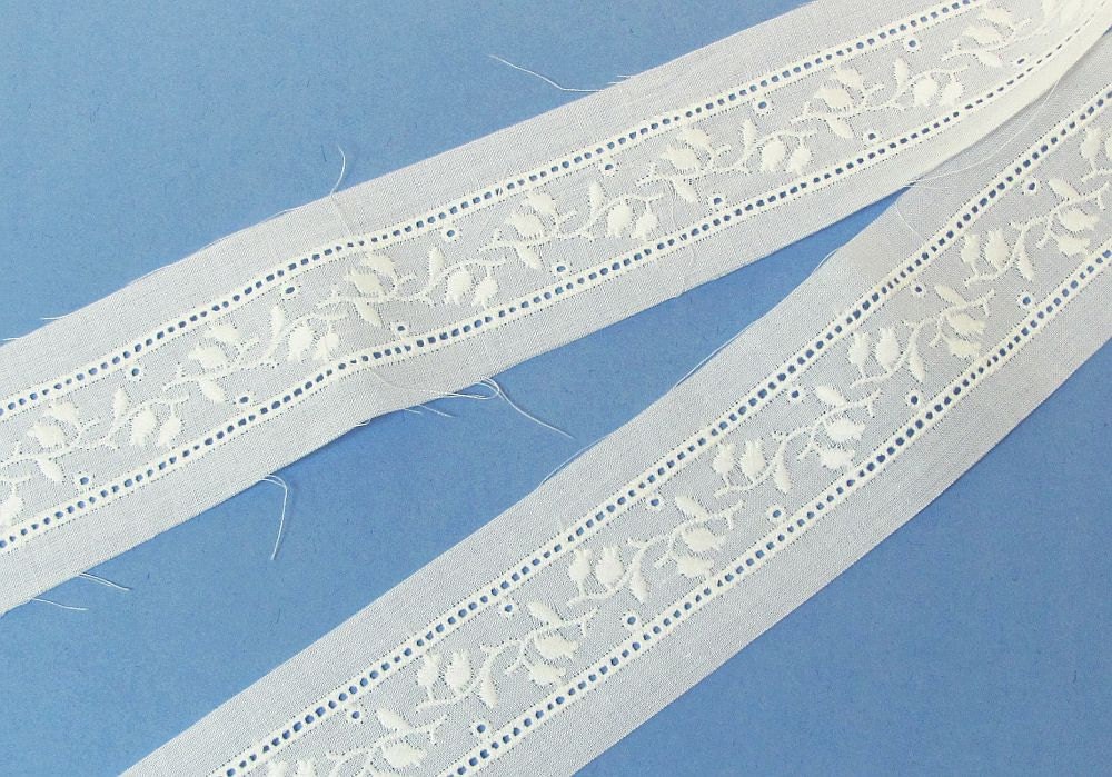White Swiss Embroidered Entredeux Insertion Heirloom Sewing