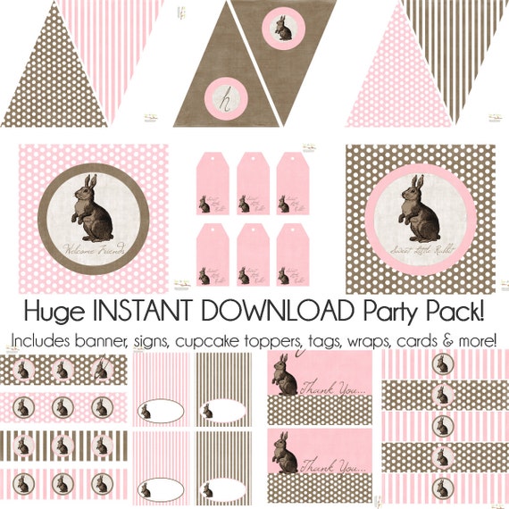 Vintage Bunny Birthday, Bunny Baby Shower Decorations, Bunny Birthday Decorations, Rabbit Baby Shower Decorations, Bunny Party Decorations Il_570xn