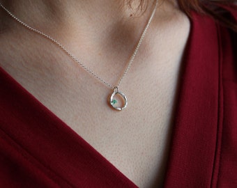 Blooming branch small circle necklace with gemstone