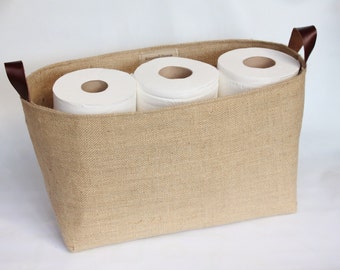 Hessian Burlap Toilet Roll Storage Basket Bucket, Eco Rustic Jute Storage - UK - Bathroom, Nursery, Shelf Basket, Tidy, Organiser
