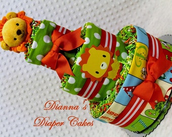 Baby Diaper Cake Zoo Animals - Choose Topper and Fabric - Shower Gift or Centerpiece