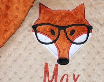 Baby blanket, Personalized blanket, Minky 29 x 35 blanket, Fox blanket, Choose your colors