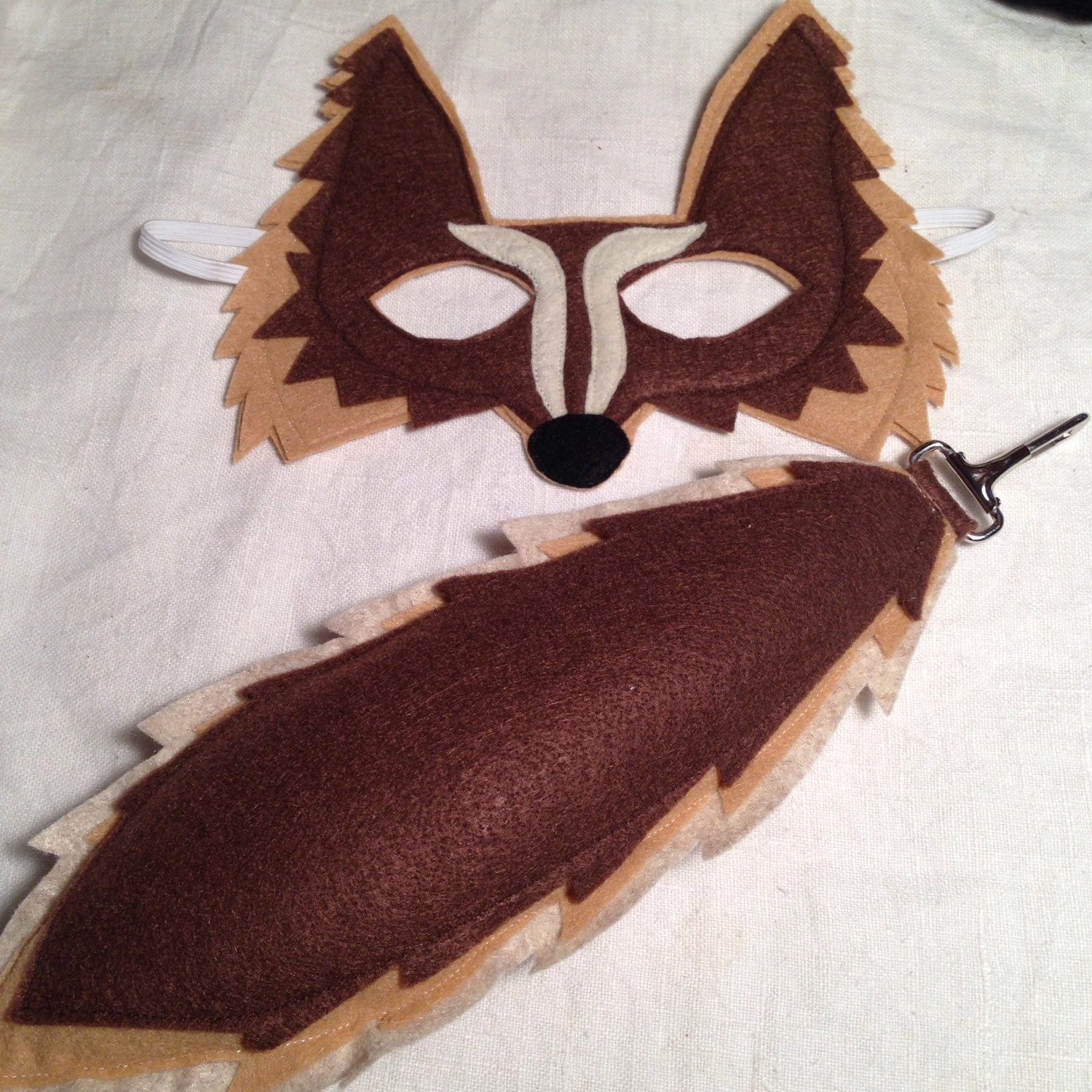 Felt Brown Wolf Mask and Tail set by SevenFeathersTribe on Etsy