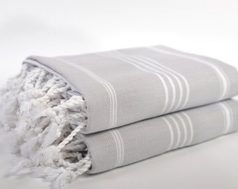 sale 50% off, 2 gray peshtemals, turkish towel, gray white striped, beach wedding, bridesmaid pack, hamam towel, turkish beach towel
