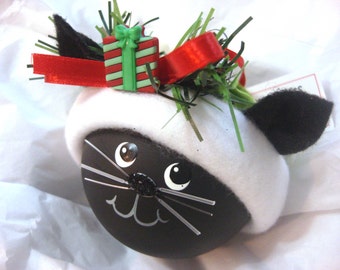 BLACK CAT ORNAMENT Jingle Bell Blue by TownsendCustomGifts on Etsy