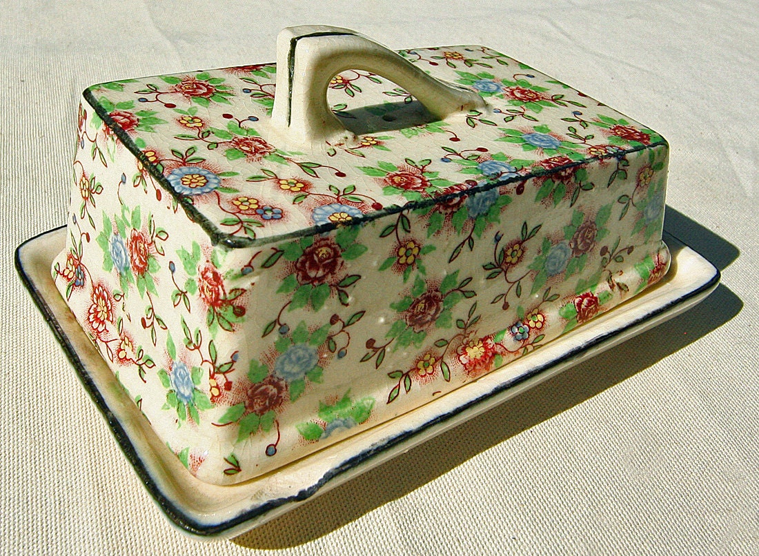 Vintage Chintz Floral Butter or Cheese Dish Made in Japan Store Love