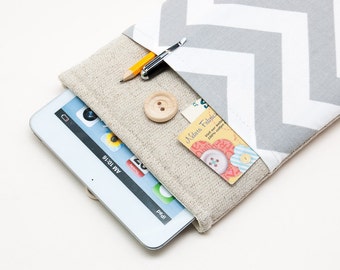 50% OFF SALE Grey Chevron iPad Mini 2 Case with button closure. Padded Cover for iPad Mini 1 2 3 4. iPad Mini Sleeve Bag.