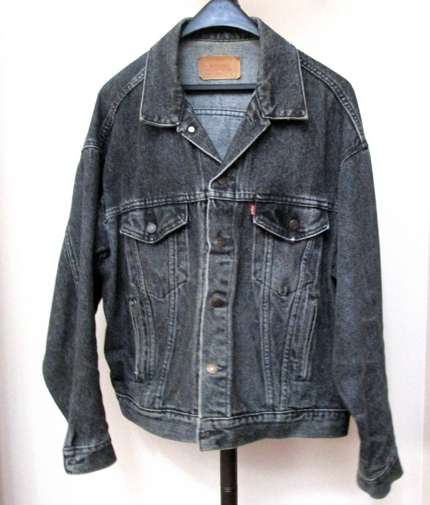 Levi Denim Jacket Stone washed Black Grey by Vintage55Motifs