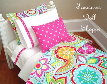 18 Inch Doll Bedding Set - Modern Bright Floral
