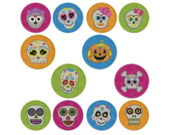 In-The-Hoop COASTERS - Sugar Skulls - Machine Applique Embroidery - Instant Digital Download