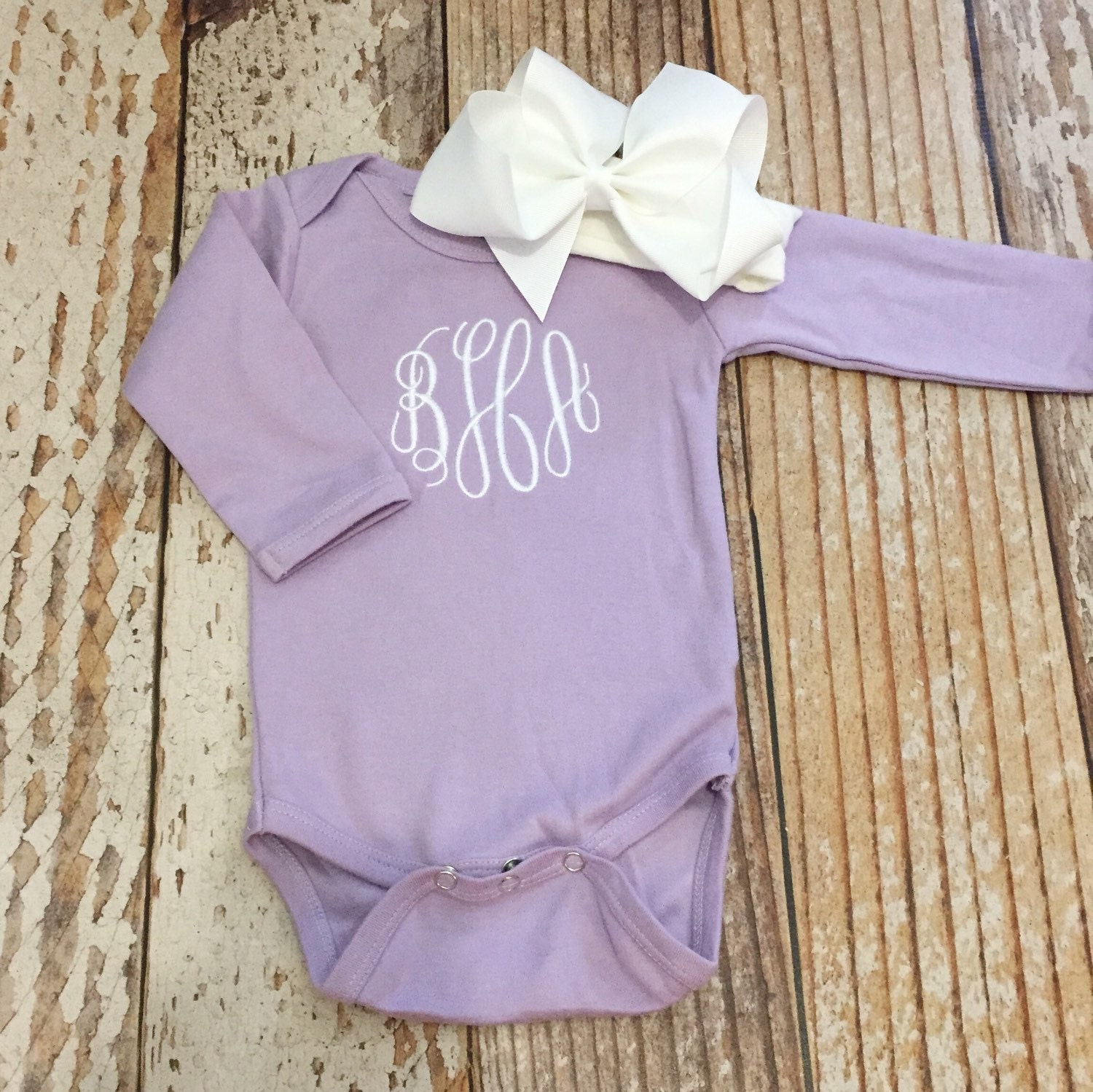 Monogrammed Baby Girl Bodysuit And Bow Personalized Baby Girl