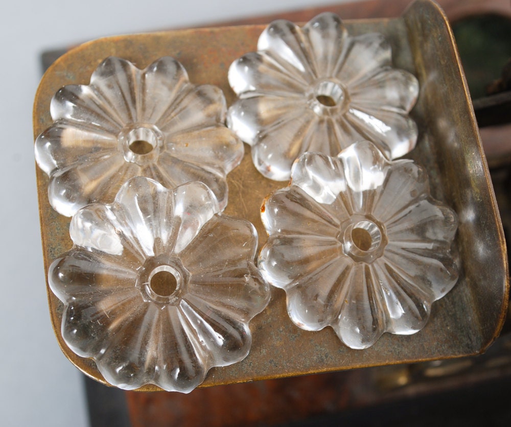 Set of 4 Vintage glass flowers. Crystal chandelier embellishment