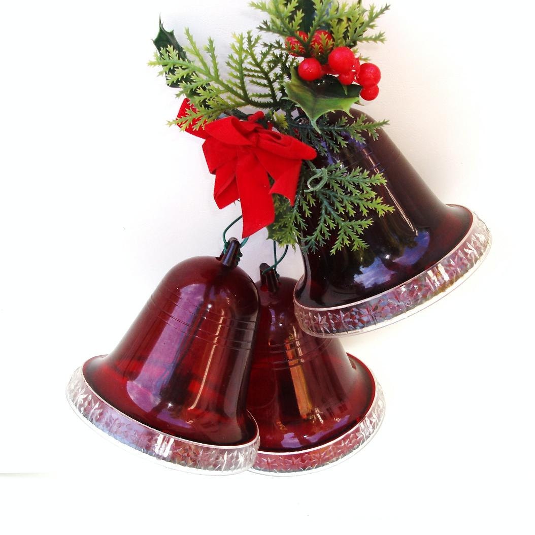 Vintage Christmas Musical Bells Red Lighted Bell Plastic