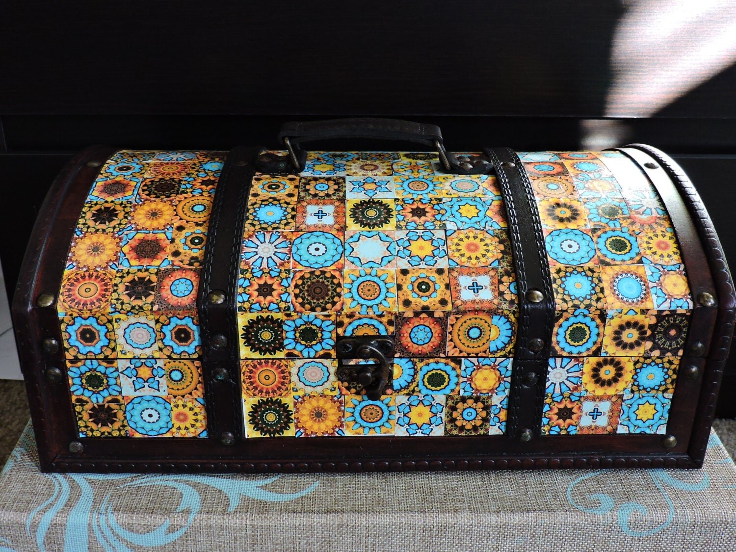 Trunk Storage Decoupage Antique Trunk Wine Holder