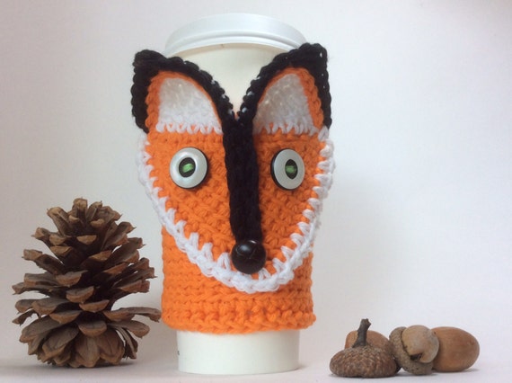 crochet heart coffee pattern cozy Crochet fox fox sleeve, coffee tea fox cozy, coffee applique, cozy