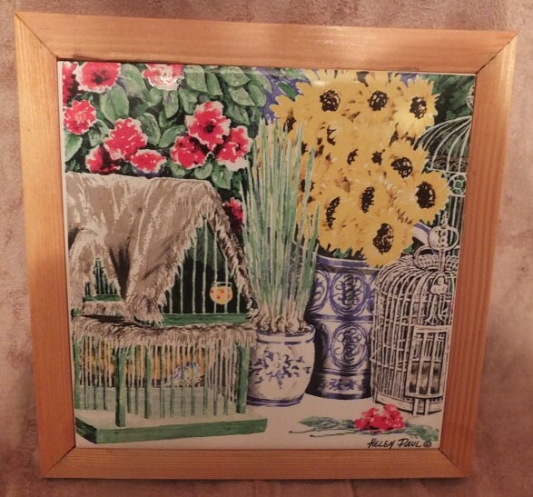 Helen Paul Watercolors Bird Cages & Flowers Ceramic Tile