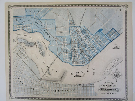 1876 JEFFERSONVILLE IN Original Baskin Forster Atlas XL Plan