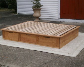 NdFsN06a Solid Hardwood Low Platform Bed or Tatami Bed with drawers, natural color