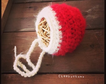 Soft fluffy mohair Christmas santa bonnet hat. Newborn. Great photo prop