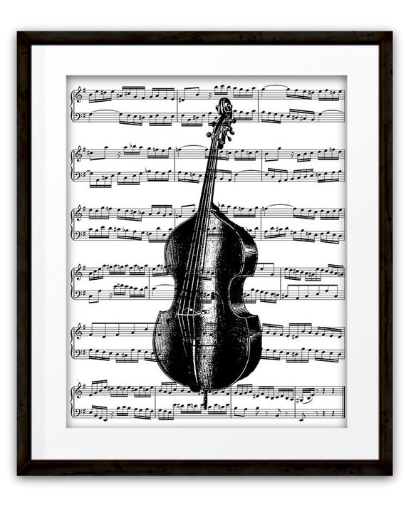 Antique Stand Up Bass Illustration Music Art Print Jazz Pop