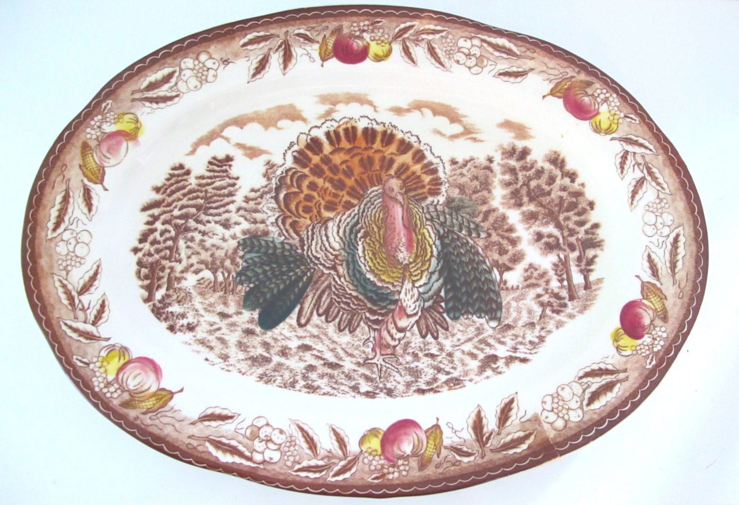 Vintage Transferware Turkey Platter Marked Japan JC penny - Haute Juice