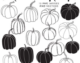 Pumpkin Clipart Black and White Outline, Vector EPS Included, Instant Download, Clip Art Pumpkins