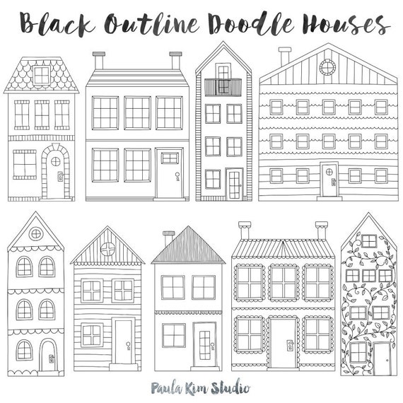 Townhouse Clip Art Black Outline House Clipart Handmade