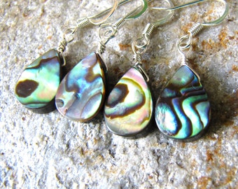 Abalone Earrings Paua Shell earrings silver tear drop lightweight dangle earrings