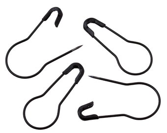 50 Safety Pins Pear Shaped Black
