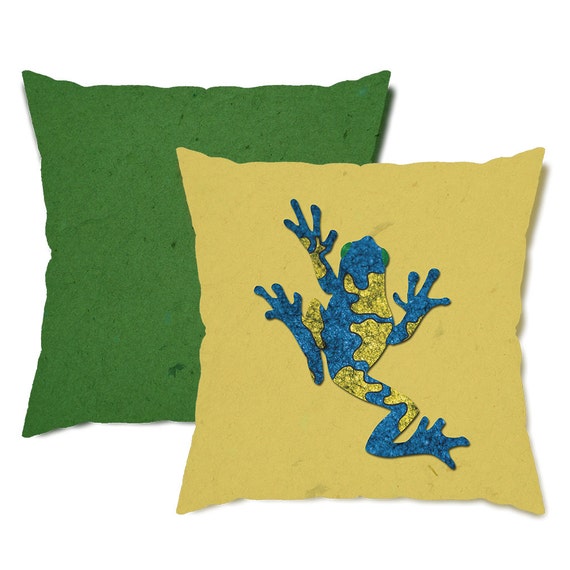 Yellow and Green Tree Frog Throw Pillow