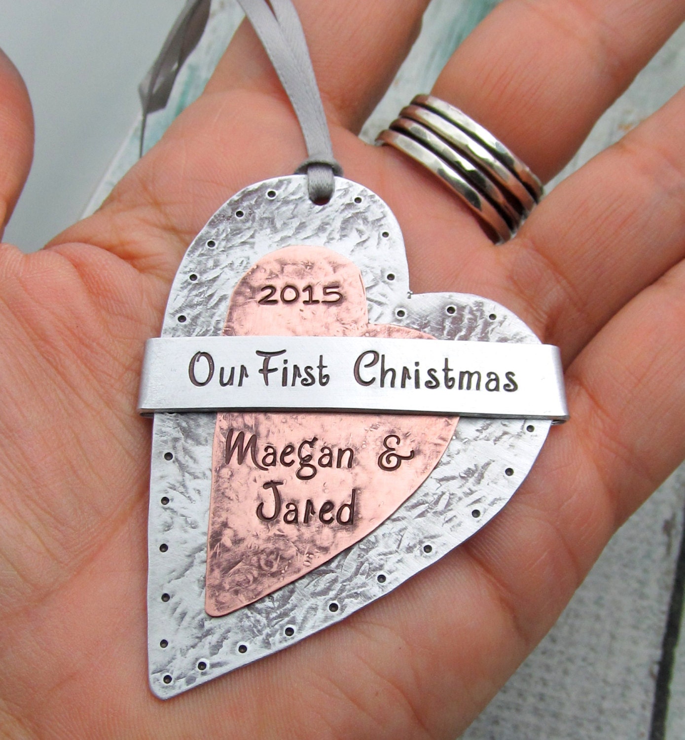 Our First Christmas Personalized Ornament Hand Stamped Mixed