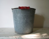 Vintage Galvanized Bucket Red Wood Handle Galvanized Pail