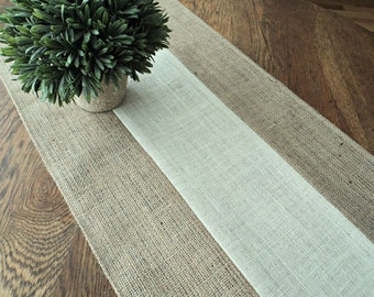 Natural and Ivory Burlap Table Runner Holiday Table Runner Modern Rustic Decor Custom Sizes Available Rustic Elegant Style Decorating