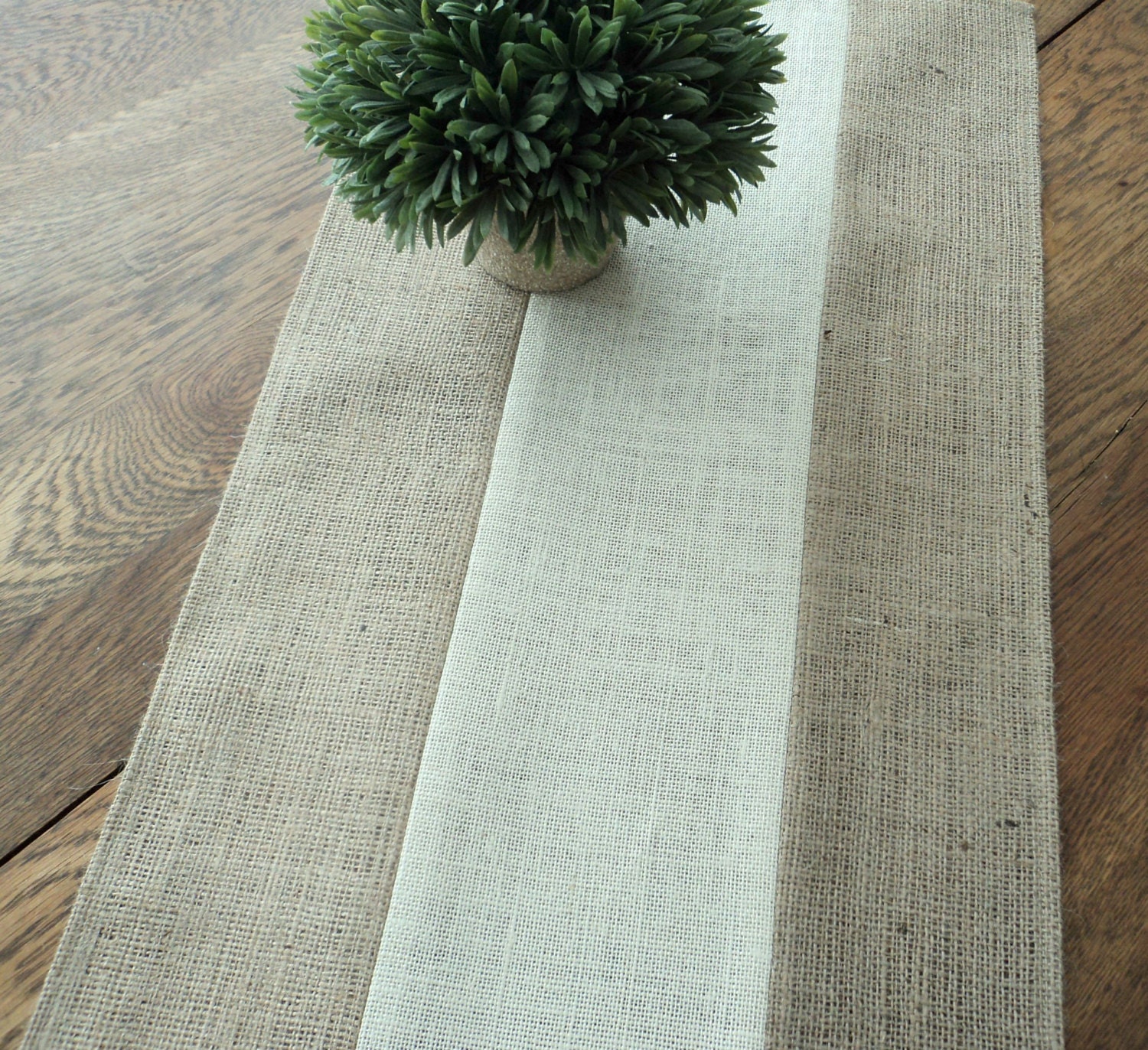 Natural and Ivory Burlap Table Runner Holiday Table Runner