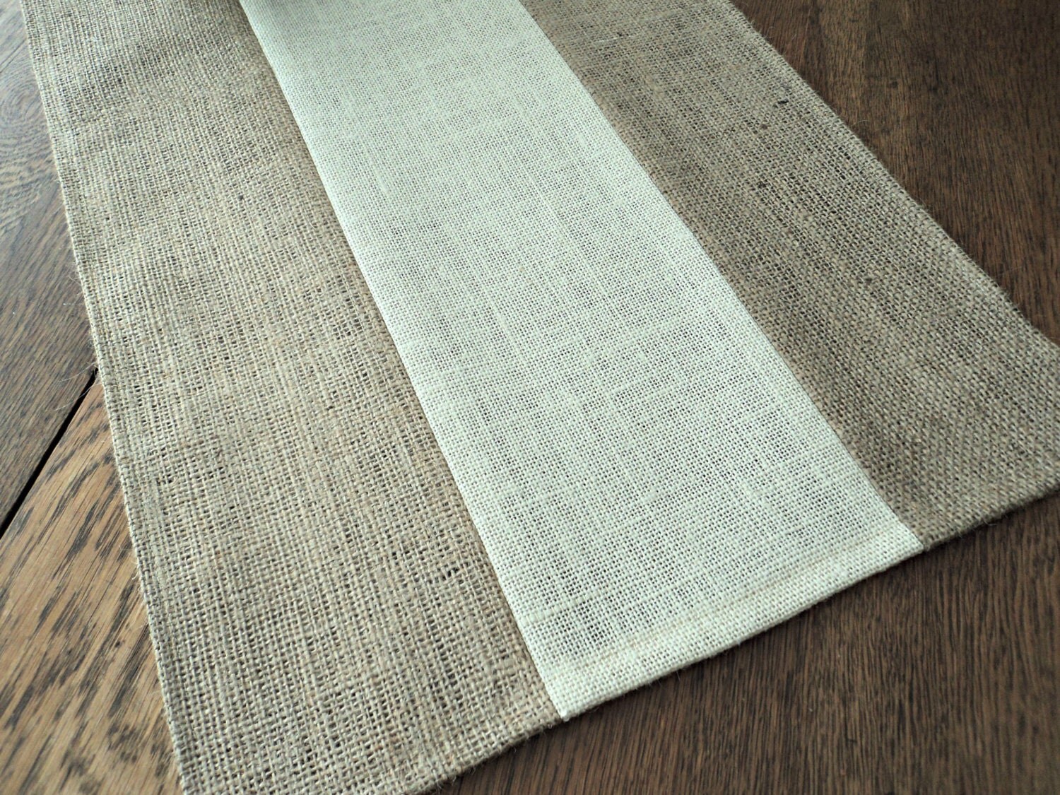 Natural and Ivory Burlap Table Runner Holiday Table Runner