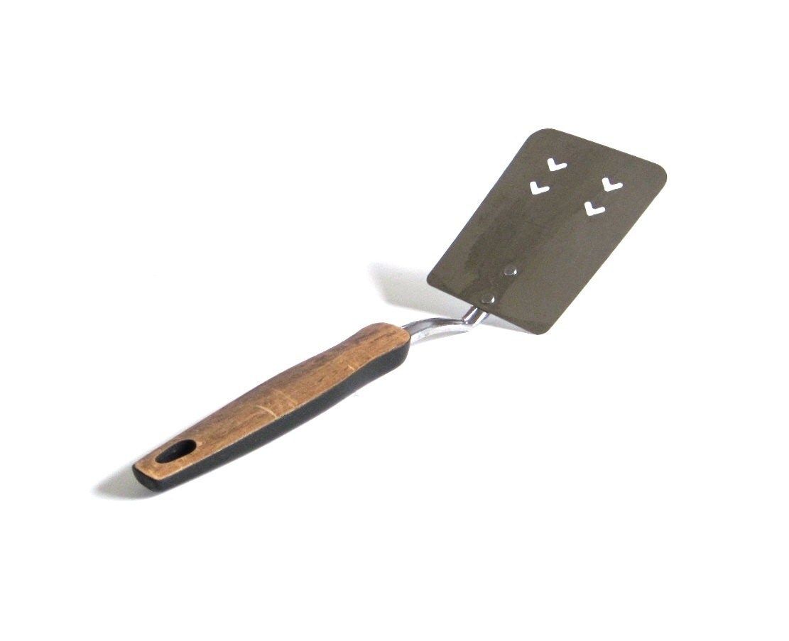Small Ekco Spatula Stainless Steel USA Wood Grain Black