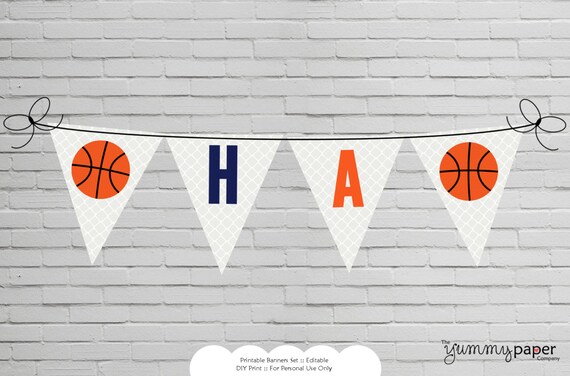 Editable Basketball Party Banners Instant Download PDF