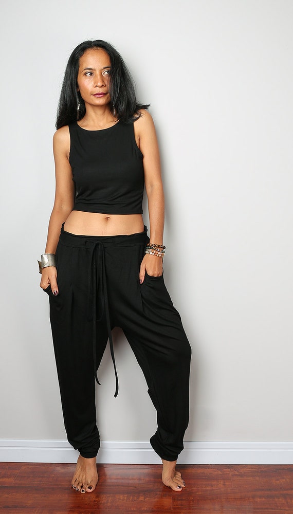 Harem pants / Comfy black long pants classy street style