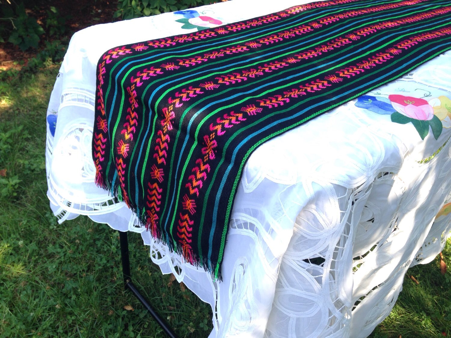 Black Mexican Table Runner Aztec Fabric Home Decor Party