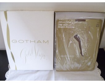 Vintage 1960s Gotham Gold Stripe Thigh High Stockings- 9-11