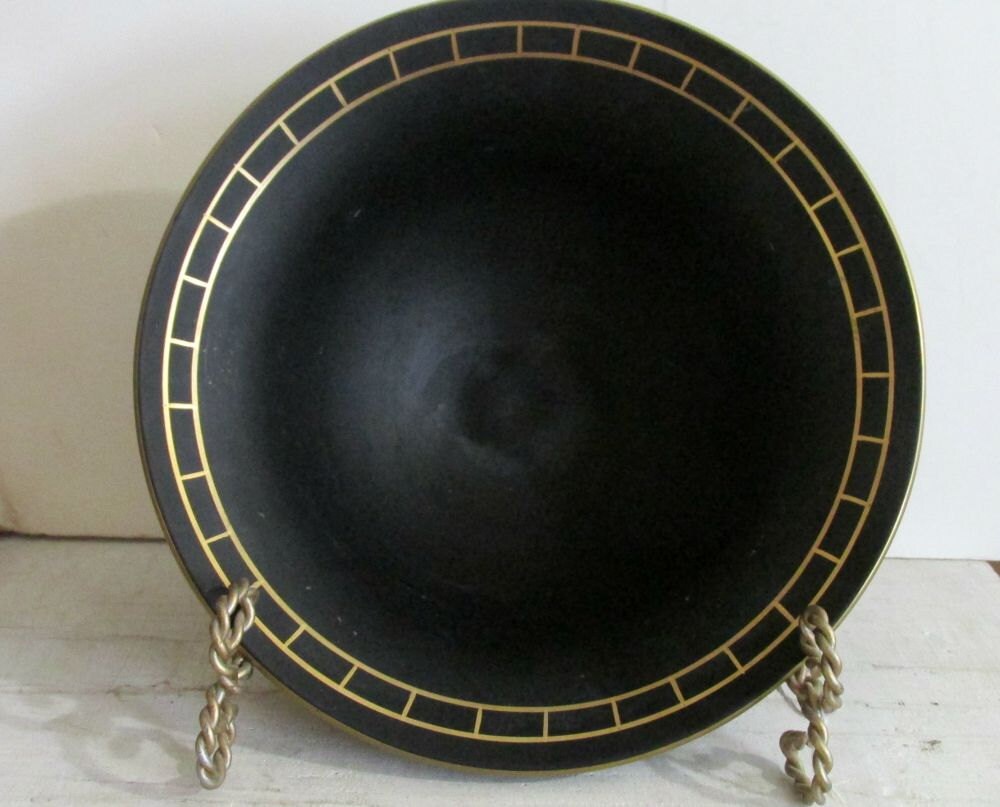 Art Deco, Decorative Black Bowl, Gold Accents and Trim, Deep Bowl, 1930